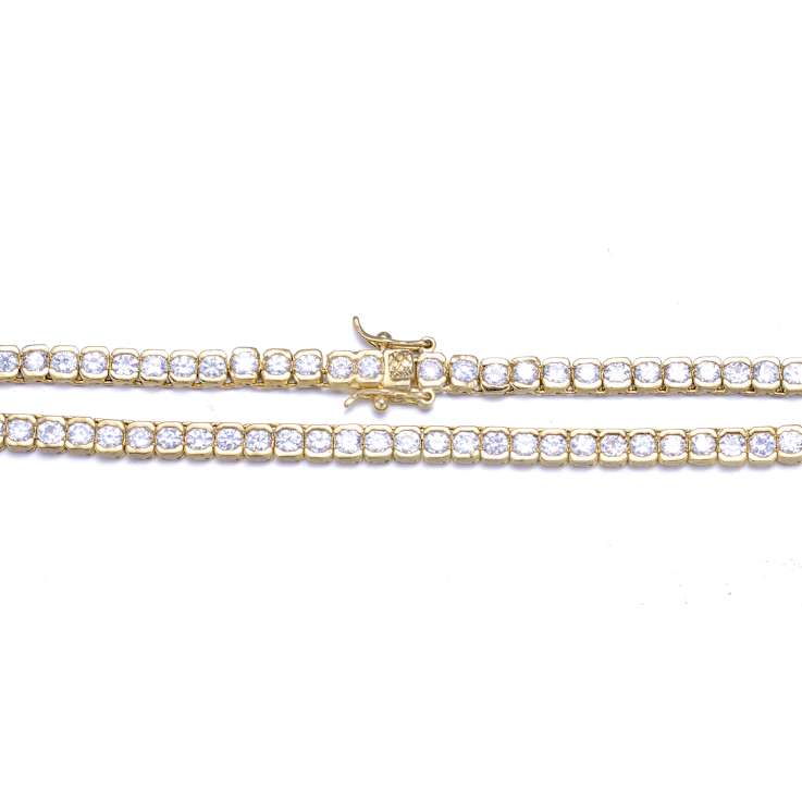 Classic CZ Tennis Necklace In 14K Gold Over Sterling Silver 16 Inch