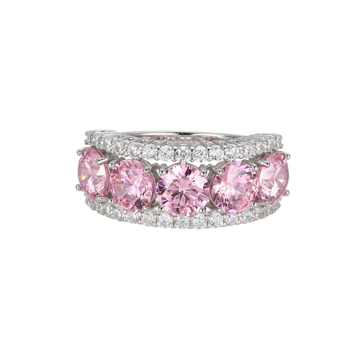 Pink And White Cubic Zirconia Platinum Over Sterling Silver Ring 8.04ctw