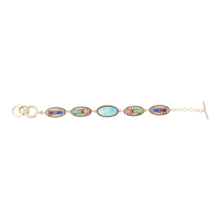 Barse Jewelry Multi-Gemstone Gold Tone Concho  Link Bracelet
