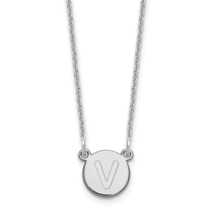 Rhodium Over 14k White Gold Tiny Circle Block Letter V Initial Pendant
Cable Link 18 Inch Necklace