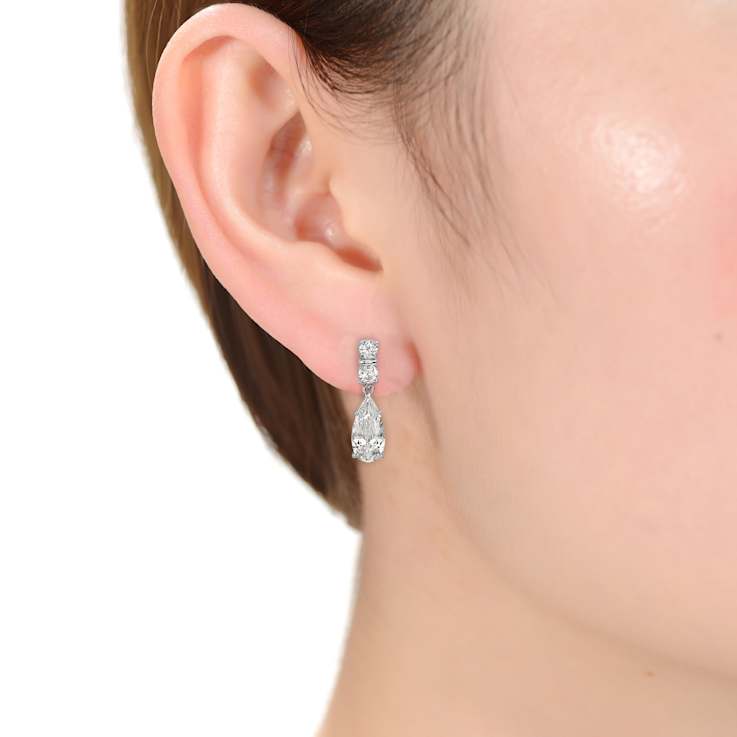 CZ Teardrop Drop Earrings In Sterling Silver