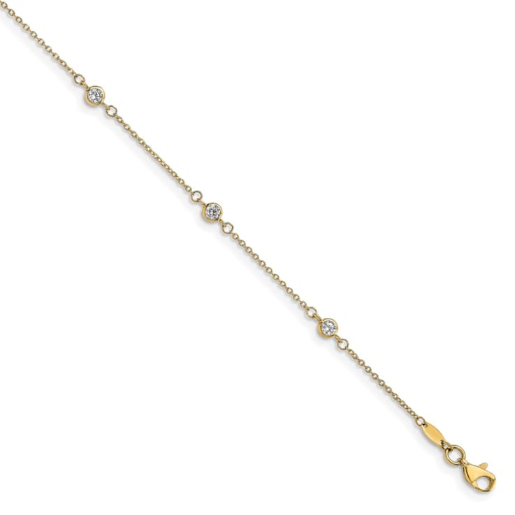 14K Yellow Gold CZ Polished with 1-inch Extension Anklet