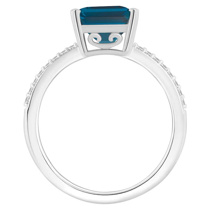 10x8mm Emerald Cut London Blue Topaz and 1/10 ctw Diamond Rhodium Over
Sterling Silver Ring