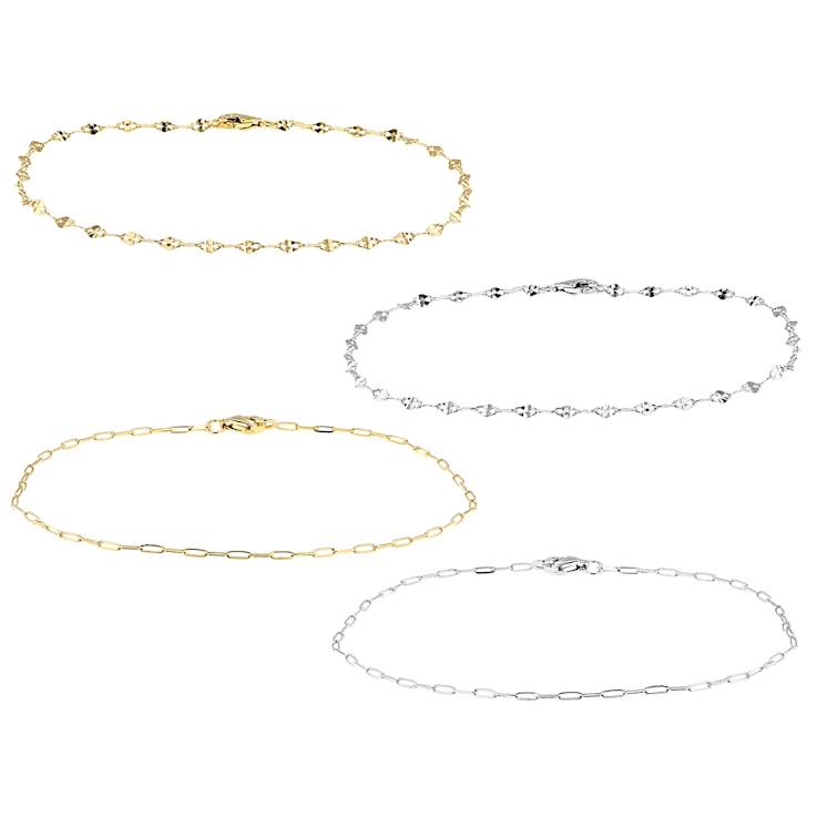 Petite Mirror And Paperclip Bracelet Set Of 4 In Sterling Silver And 18K
Gold Over Sterling Silver
