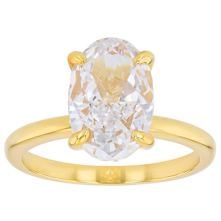 Oval CZ Solitaire Statement Ring In 18K Gold Over Sterling Silver