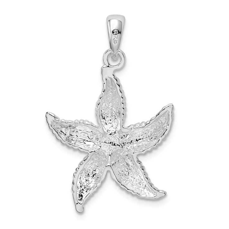 Rhodium Over Sterling Silver Polished and Textured Starfish Pendant