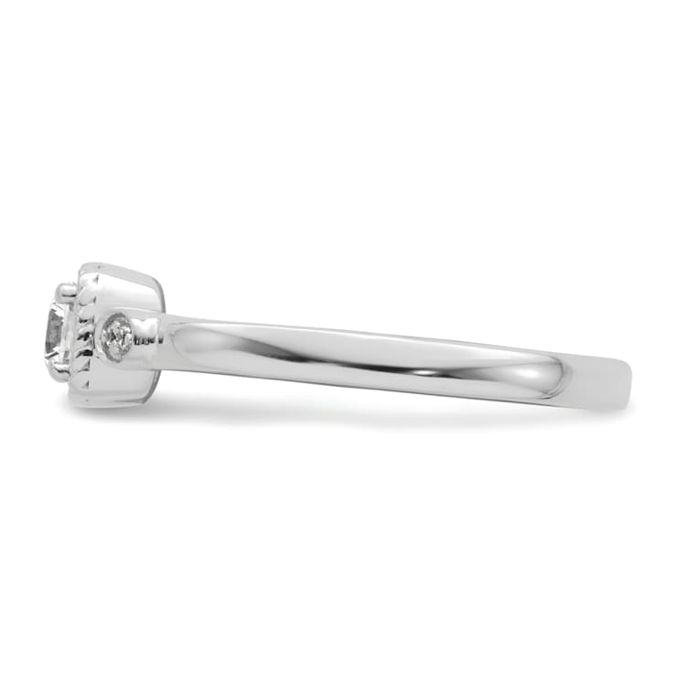 Rhodium Over 14K Gold Petite Rope Edge Round Diamond Ring 0.24ctw