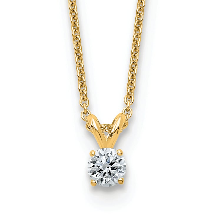 14K Yellow Gold 1/4 ct. 4.0mm Round D E F Pure Light Moissanite Pendant
with Chain