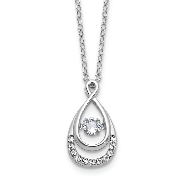 Rhodium Over Sterling Silver Polished Vibrant Cubic Zirconia Teardrop Necklace
