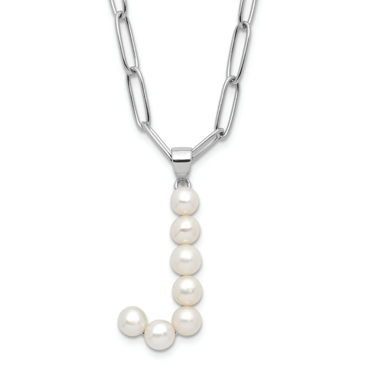 Rhodium Over Sterling Silver 3-5.5mm Freshwater Cultured Pearl LETTER J
18-inch Necklace