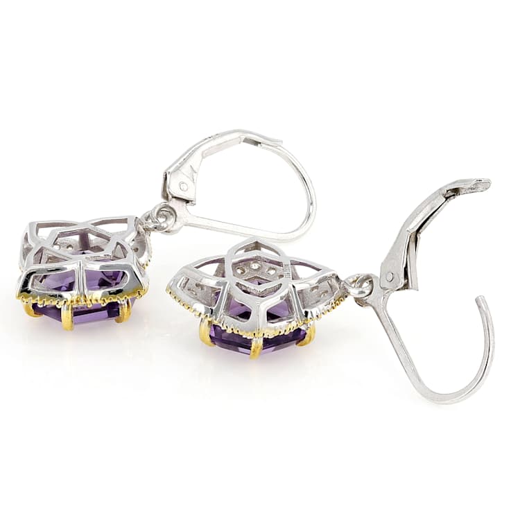 Amethyst And White Zircon Dangle Earrings In Sterling Silver With 18K
Gold Detail