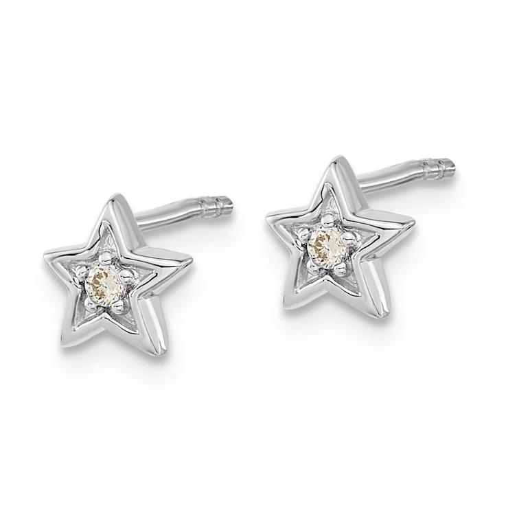 Rhodium Over 14k White Gold 6mm Diamond Accent Star Stud Earrings