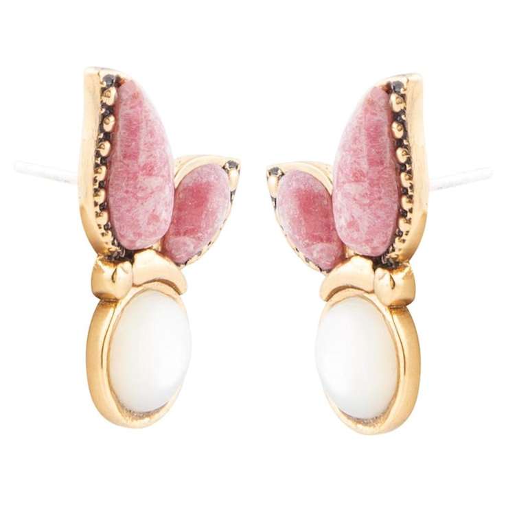 Barse Jewelry Mother-of-Pearl With Rhodonite Gold Tone Butterfly Earrings