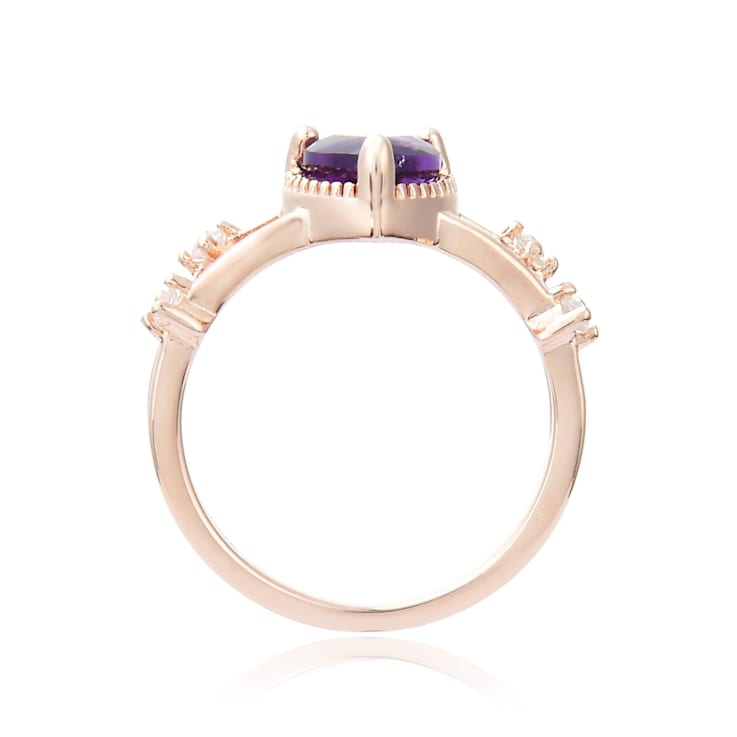 Heart Shape Amethyst with White Sapphire Accents 14K Rose Gold Over
Sterling Silver Split Shank Ring