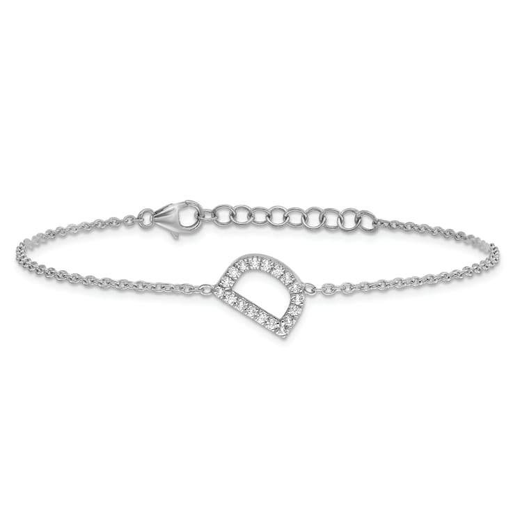 Rhodium Over 14k White Gold Diamond Sideways Letter D Bracelet