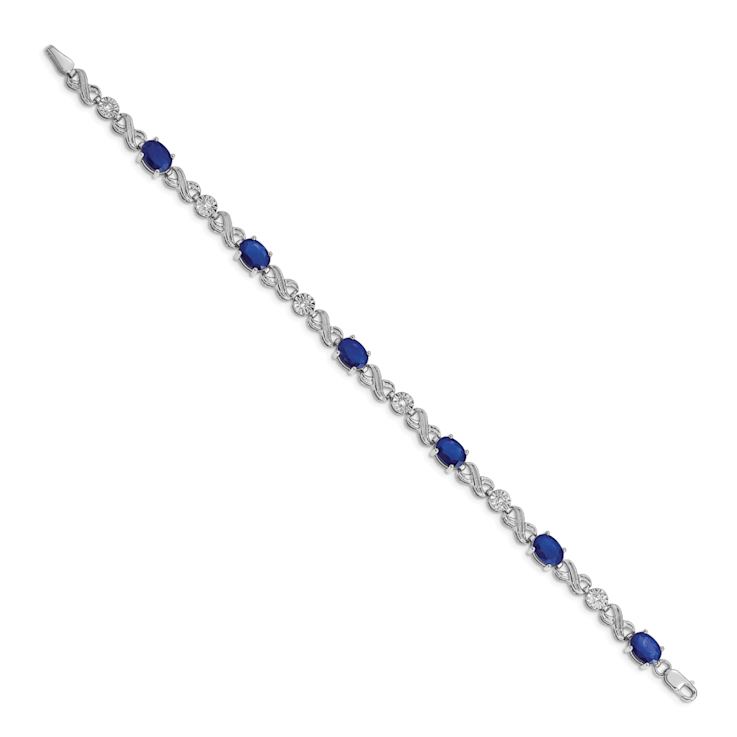 Rhodium Over 10k White Gold Diamond and Sapphire Infinity Bracelet
