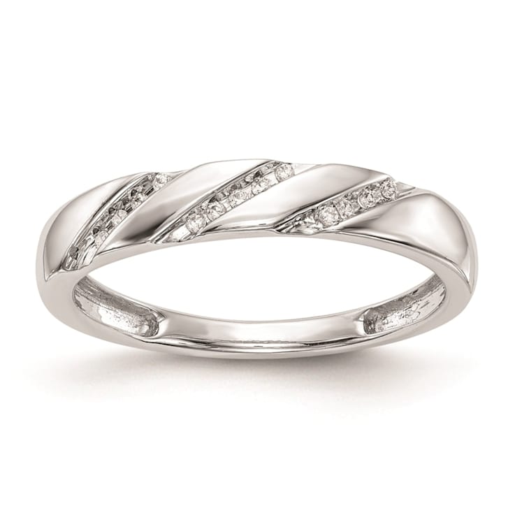 Rhodium Over 14K White Gold Diamond Trio Ladies Wedding Band 0.05ctw