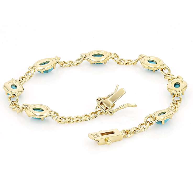 Turquoise And Link Station Bracelet In 18K Gold Over Sterling Silver