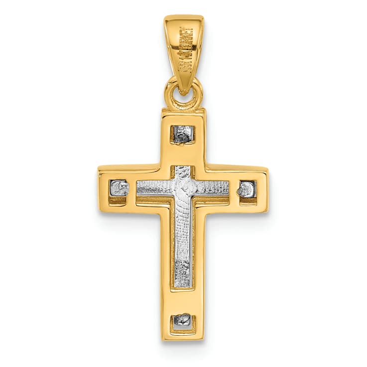 14k Two-tone Gold Polished and Diamond-Cut Cross Pendant