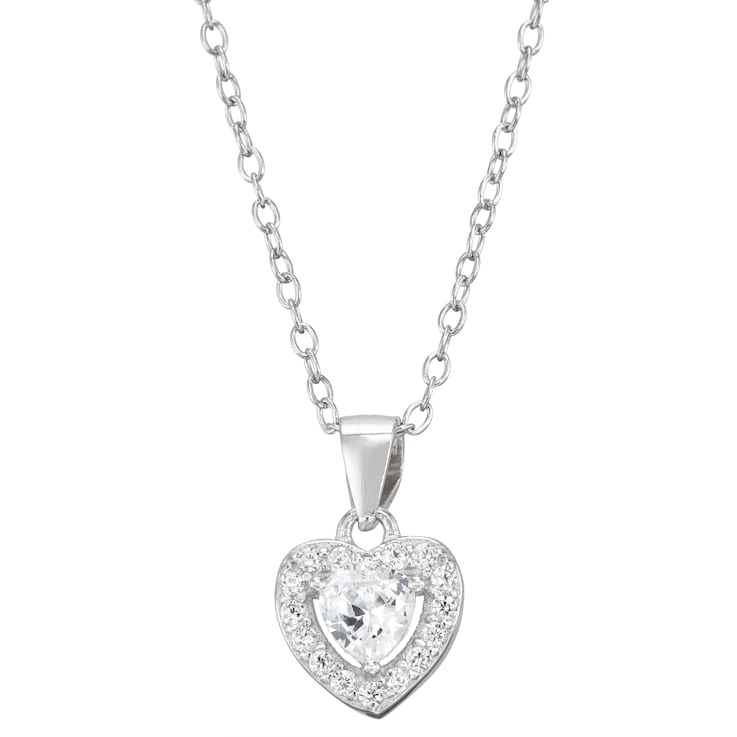 White Cubic Zirconia Rhodium Over Sterling Silver Children's Heart
Pendant With Chain 0.49ctw