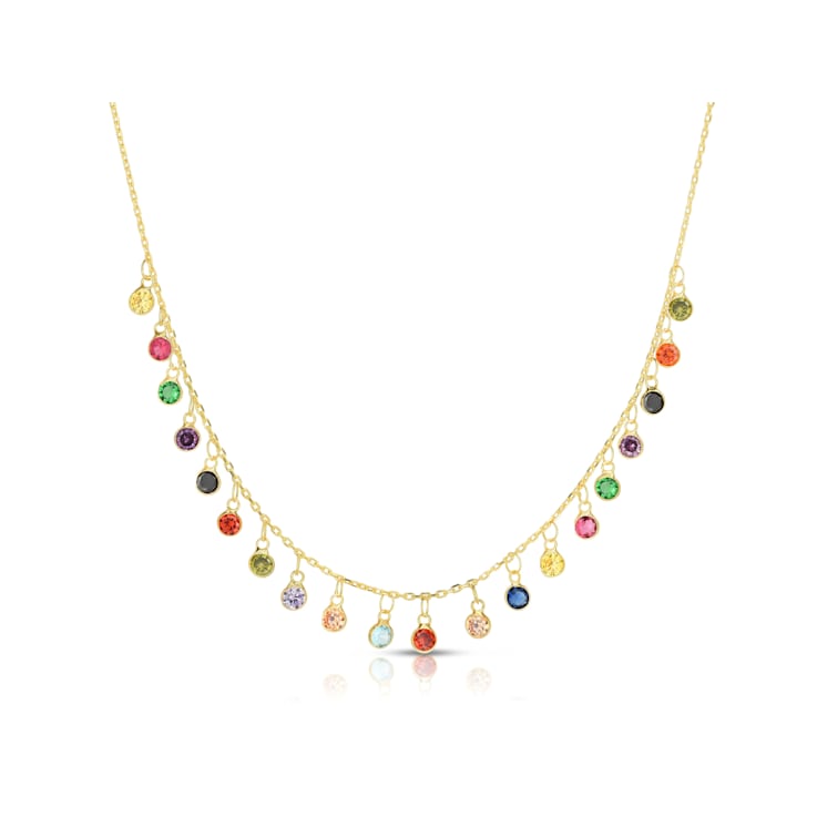 RaInbow CZ Charm Necklace In 14K Gold Over Sterling Silver