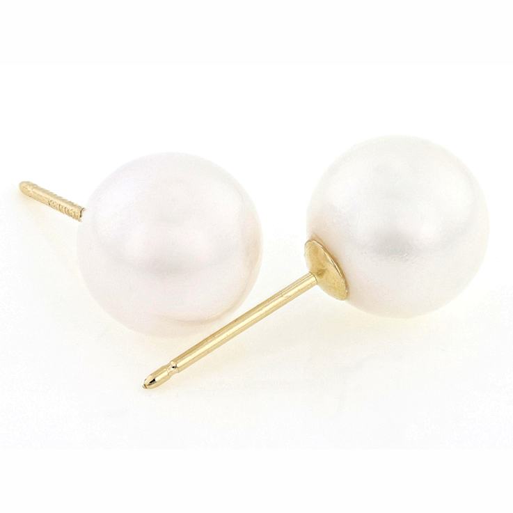 White Cultured Japanese Akoya Pearl 14k Yellow Gold Earrings