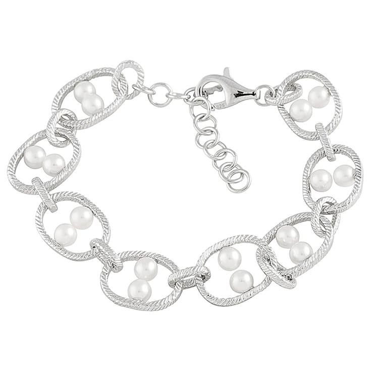 Cultured Freshwater Pearl Link Bracelet In Sterling Silver 4.5-5mm