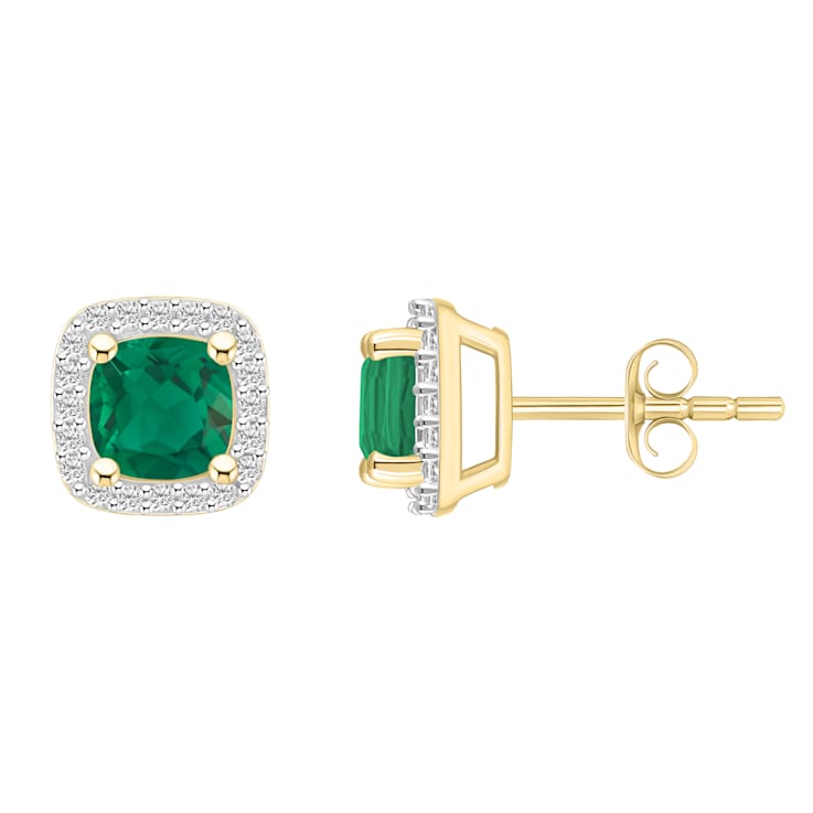 5mm Cushion Created Emerald And Created White Sapphire 10k Yellow Gold
Halo Stud Earrings