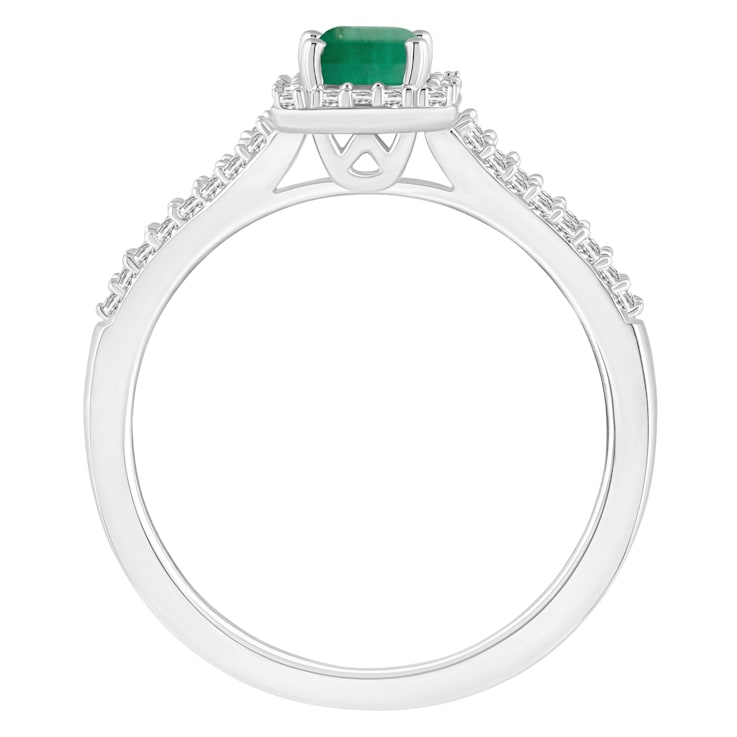 6x4mm Emerald Cut Emerald 1/4 ctw Diamond Rhodium Over Sterling Silver
Halo Ring