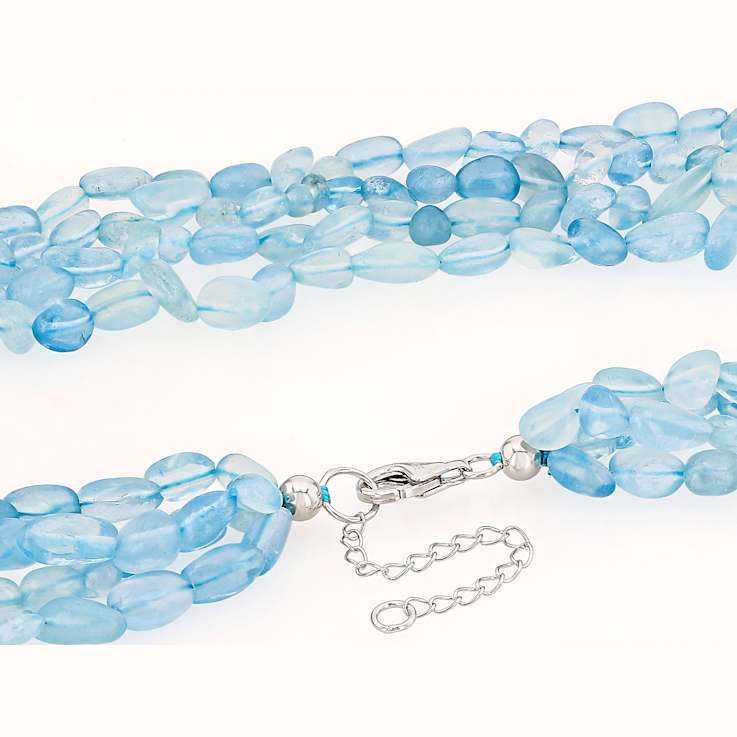 Free-form Aquamarine Multi-Strand Necklace In Sterling Silver