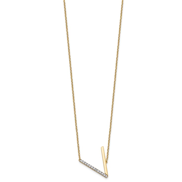 14k Yellow Gold and Rhodium Over 14k Yellow Gold Sideways Diamond
Initial V Pendant 18 Inch Necklace