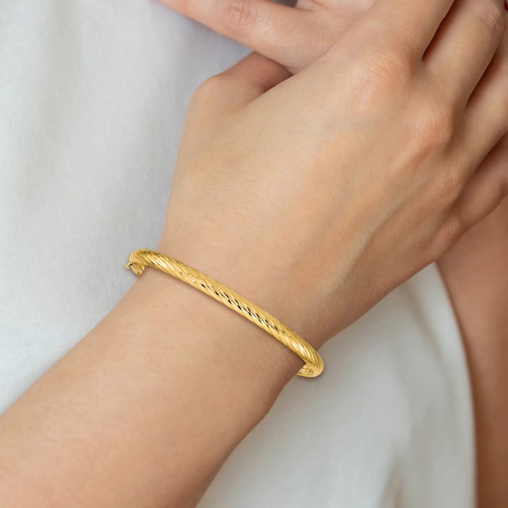 14K Yellow Gold 3 16 Textured Hinged Bangle