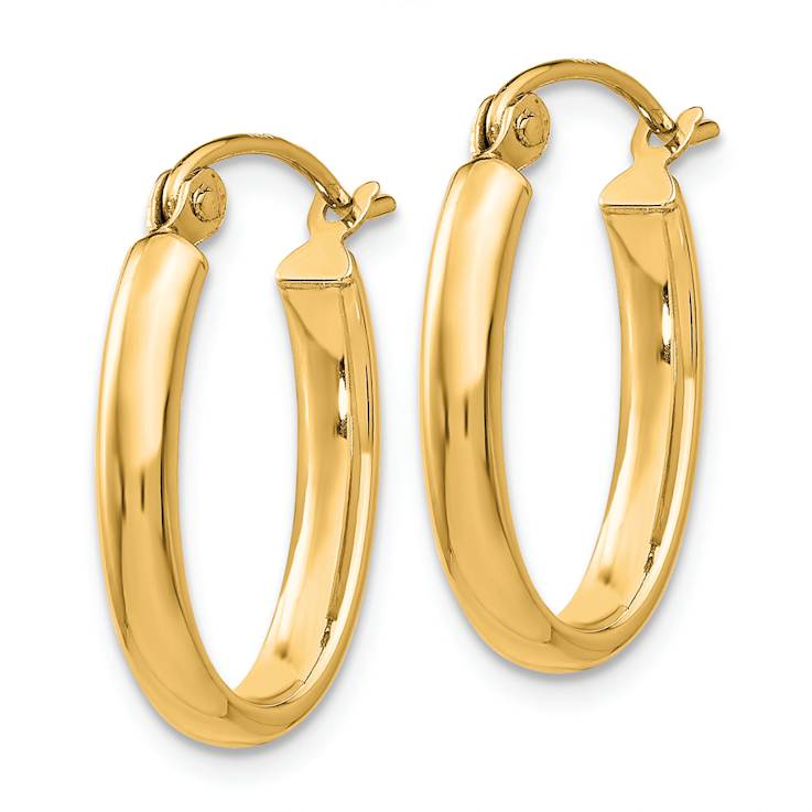 14k Yellow Gold Polished 11/16" Oval Tube Hoop Earrings