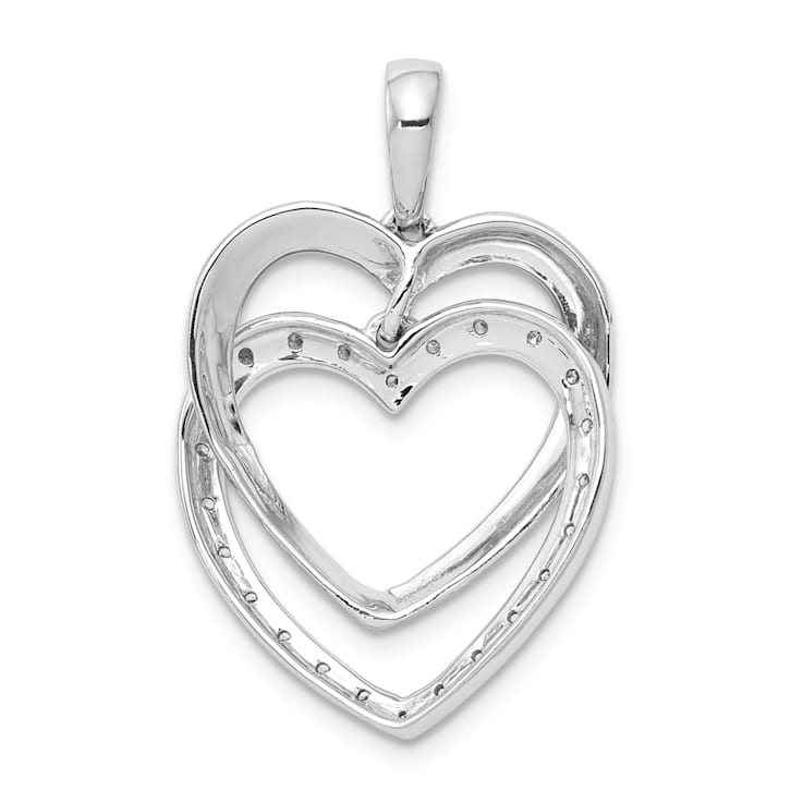 Rhodium Over 14k White Gold Diamond Double Heart Pendant