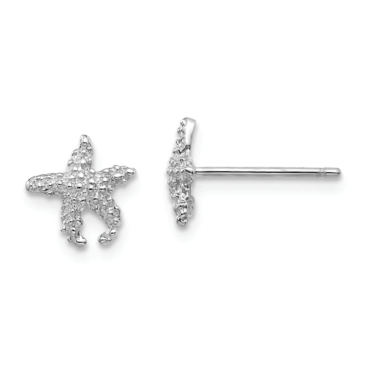 Rhodium Over 14K White Gold Polished and Textured Starfish Stud Earrings