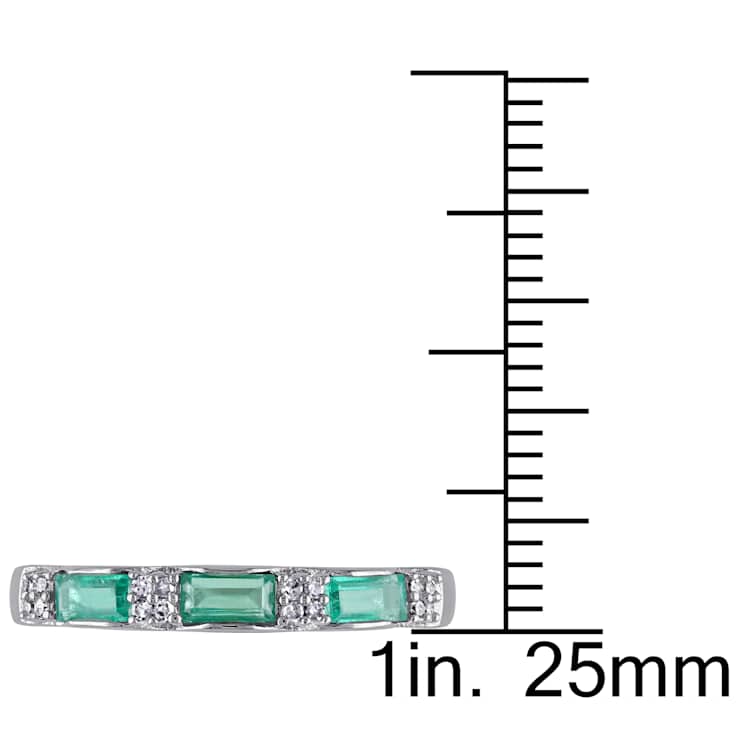 Emerald and Diamond 10K White Gold Ring 0.43ctw