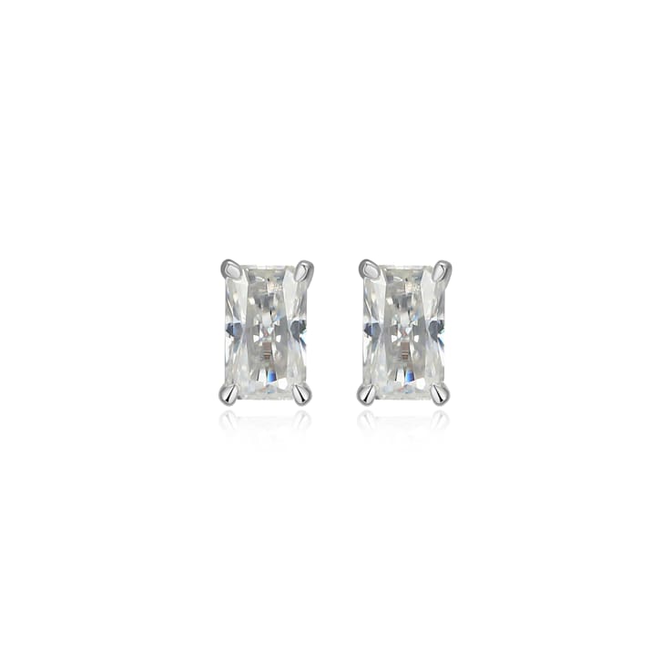 Emerald Cut Moissanite Platineve Stud Earrings 0.54ctw DEW