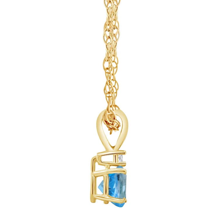 6mm Round Blue Topaz with Diamond Accent 14k Yellow Gold Pendant With Chain
