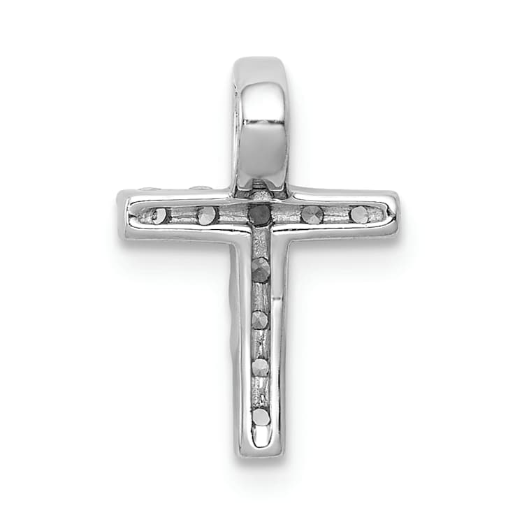 Rhodium Over 10k White Gold 0.19 ctw Diamond Latin Cross Chain Slide Pendant