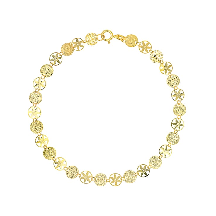 Italian Ricami Confetti Station Bracelet In Solid 14K Yellow Gold 8 Inch