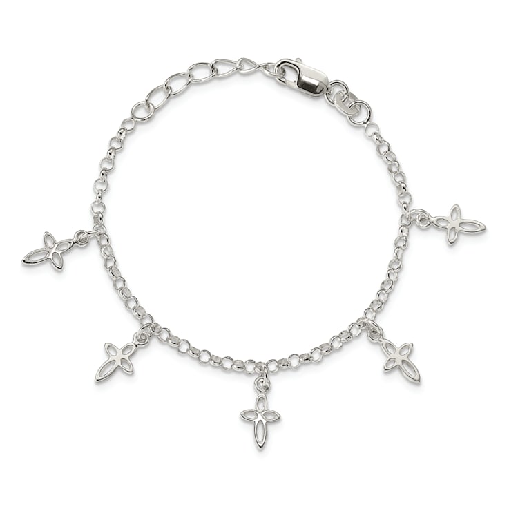 Amazon.com: Crystal Dream Communion Swarovski White Simulated Pearls and  Crystals Sterling Silver Cross Charm Bracelet 1 Inch Extender Girl Keepsake  Gift (BCRSS_S), 0-9 MONTHS ( 4