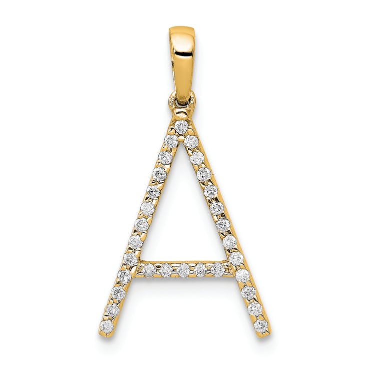 14K Yellow Gold Diamond Letter A Initial Pendant