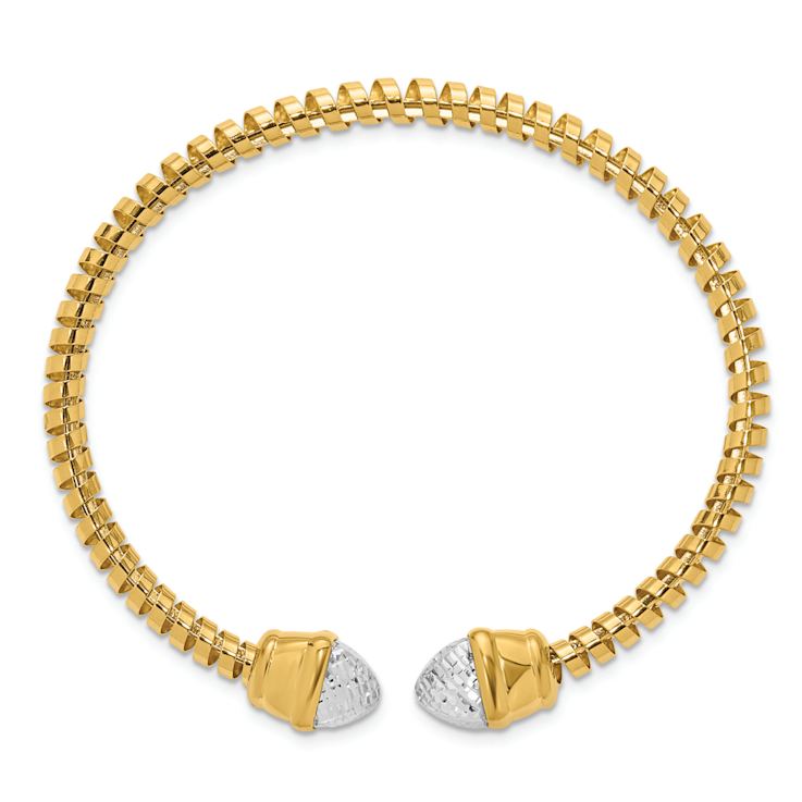 14k Two-tone Gold Diamond-Cut Fancy Spiral Cuff Bracelet