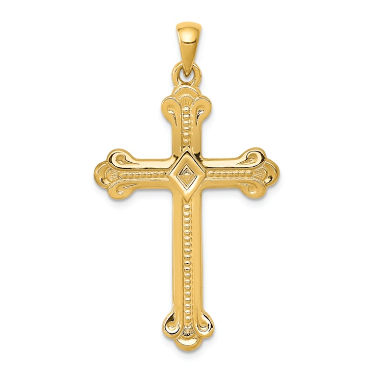 14k Yellow Gold Budded Cross Pendant