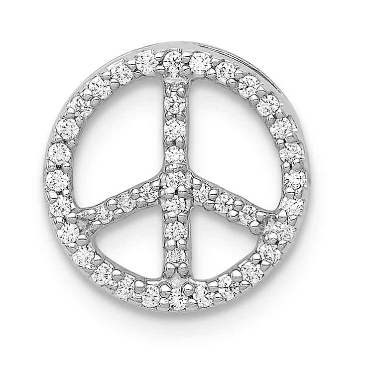 Rhodium Over 14k White Gold Diamond Peace Sign Slide Pendant