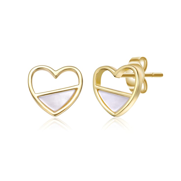 Mother-Of-Pearl Heart Stud Earrings In 14K Gold Over Brass