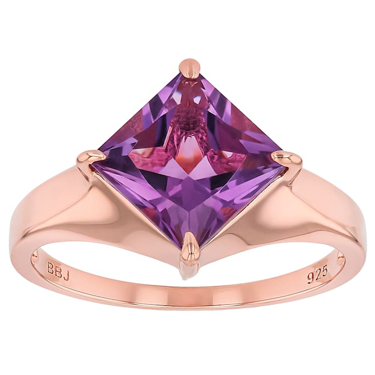 Amethyst Princess Cut Solitaire Ring In 18K Rose Gold Over Sterling
Silver 1.78ct