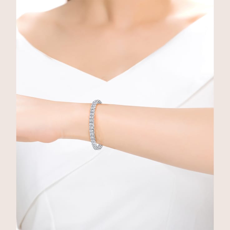 CZ Channel-Set Tennis Bracelet In White Rhodium Over Brass