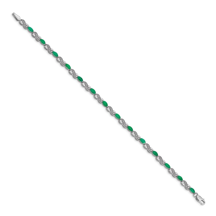 Rhodium Over 14k White Gold Diamond and Emerald Infinity Bracelet