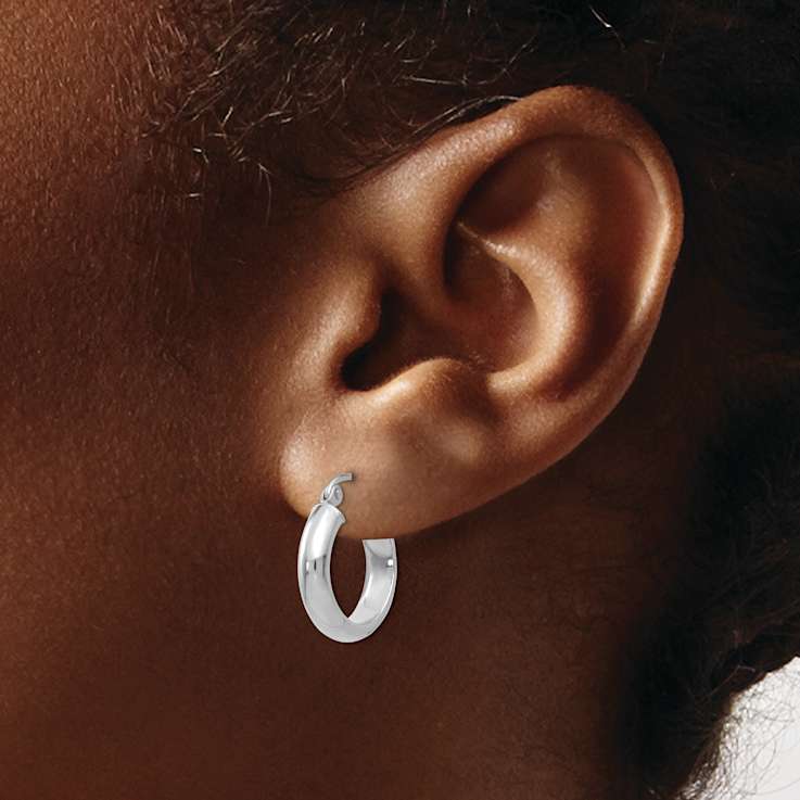 Rhodium Over 14k White Gold 3/4" Hoop Earrings